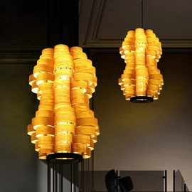 东南亚木皮吊灯饭店大厅包厢民宿餐厅主灯吧台复古装饰氛围木艺灯