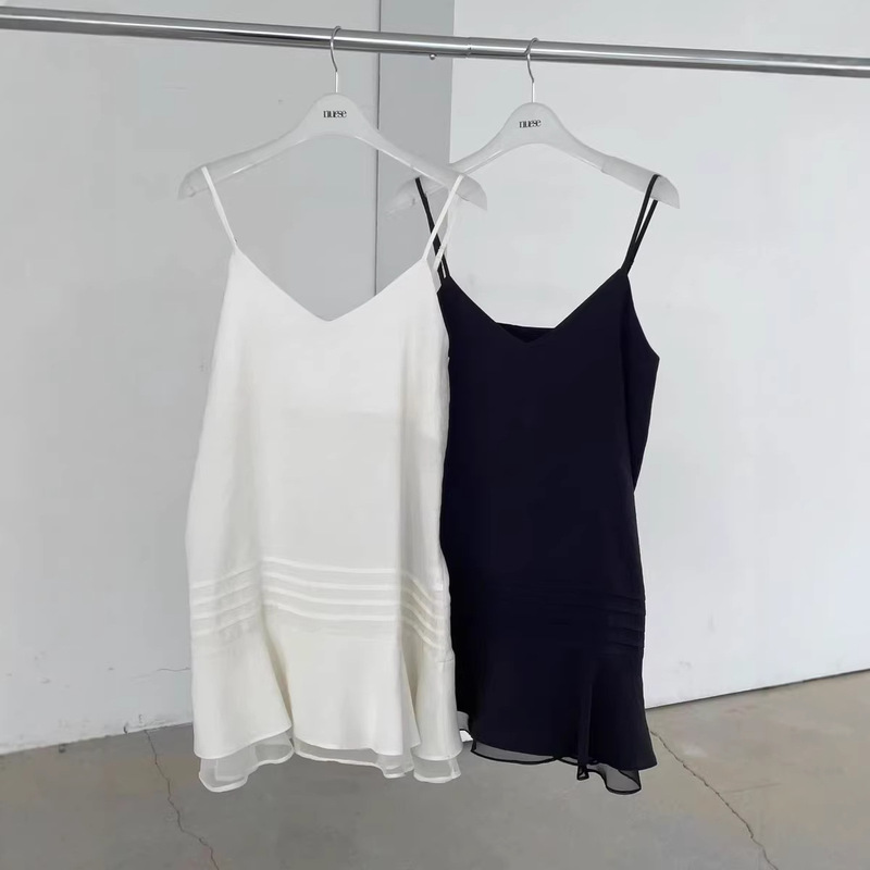 Nu*Se Solid Color Double-Layer Dress Korean Dongdaemun Women's Fashion Simple and Elegant Slimming Korean-Style Suspender Dress Nu*Se Solid Color Double-Layer Dress Korean Dongdaemun Women's Fashion Simple and Elegant Slimming Korean-Style Suspender Dress