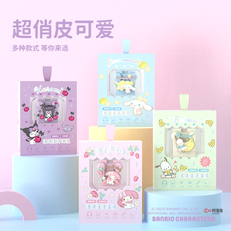 Genuino sanrio coolomi yugui perro pacha perro meilti auricular bluetooth inalámbrico creativo reducción de ruido medio en la oreja