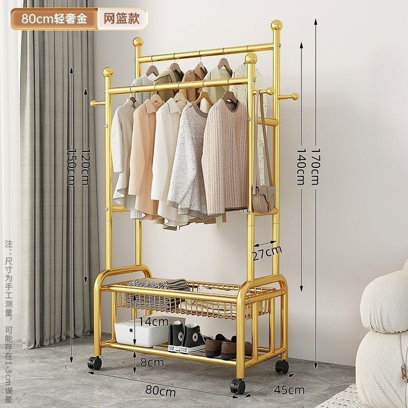 極厚洋服ラック、寝室用洋服ラック、床置き縦型物干しラック、多機能厚みのあるコートラック、ダブルロッド|undefined