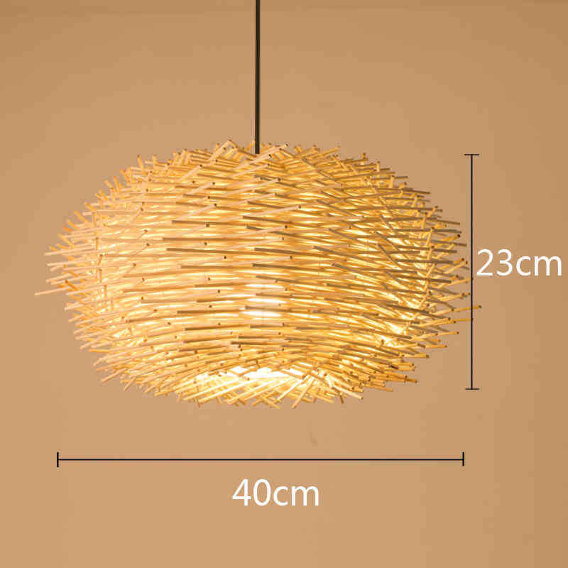 Lámpara de ratán ronda Nido Pájaro Casa sombrero paja bambú tejido lámpara creativa pastoral japonés retro balcón restaurante lámparas