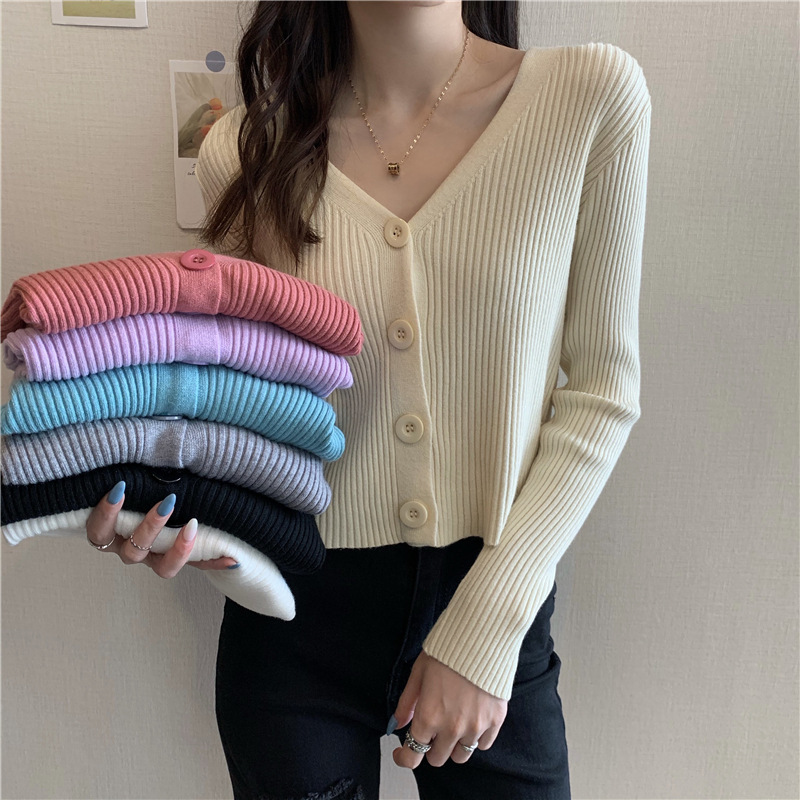 Short sweater slim cardigan coat women's knitwear 2021 new autumn long sleeve outer top wholesale