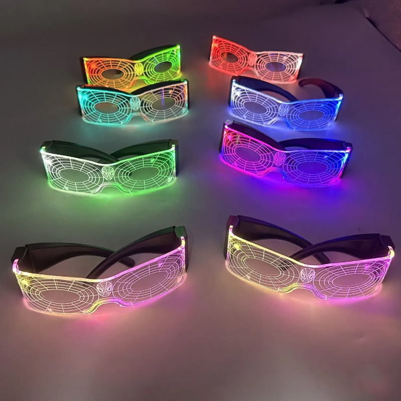 Cyberpunk coloridas gafas luminosas tecnología Spider-Man LED gafas luminosas plegables bar atmósfera props