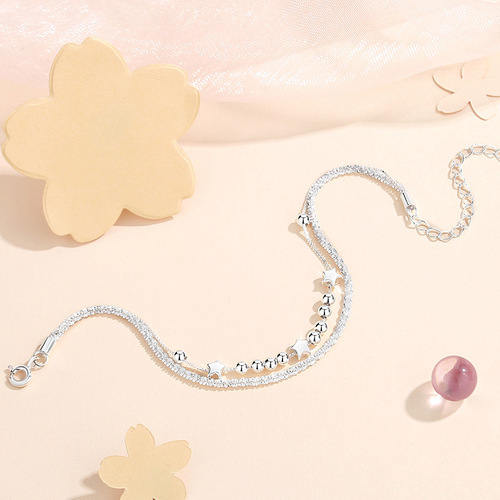 Jin Hongyu Double Layer Gypsophila Bracelet Women's Sterling Silver 925 Korean Version Light Luxury Sparkling Bracelet Internet Celebrity Ins Bracelet