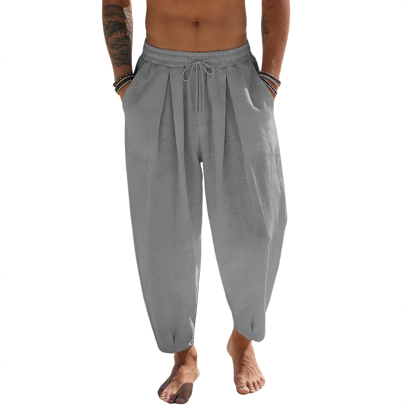 Transfronterizo TK hombre algodón lino sólido pantalones de playa Amazon transpirable rápido secado vacaciones americano pantalones casuales grandes