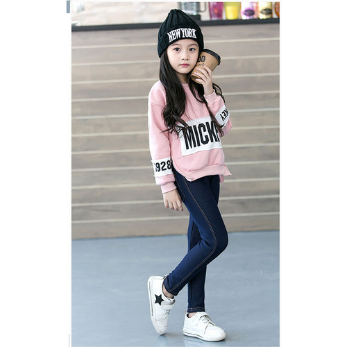 Children's winter clothing thickened middle and large girls imitation jeans trendy Korean version lined children's small mouth children's pants