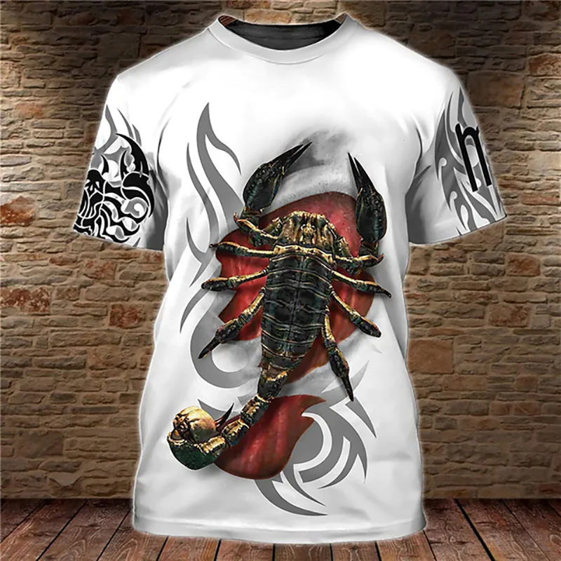 速卖通外贸男士时尚3D数码印花蝎子潮流短袖T恤欧美夏季跨境男装