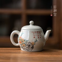 草木灰秘色小茶壶｜国风写意仿古壶复古国画中式家用陶瓷功夫