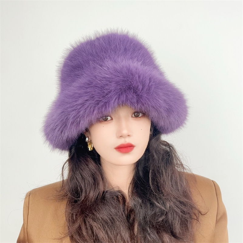 Lyxig vinter bucket hat i fuskpäls unisex_voghion.com
