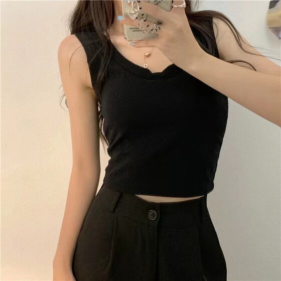 Cotton Small Vest Summer Comes with Chest Pad Fixed Cup All-match Inner Wearing Outer Wearing Simple Mid-length Sling Women's Top