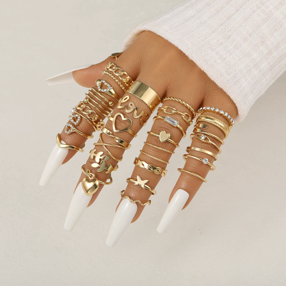 Multi-Joint Ring Set, 22 Pieces, Metal Adjustable Rings, Gold-Tone Mix