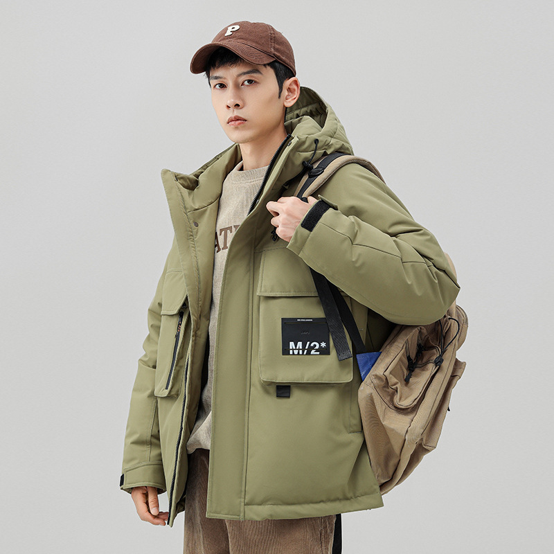 New 2023 Autumn Sports Men's down Jacket Solid Color No-Iron Processing Fashion Urban Hooded Stand Collar Jacket