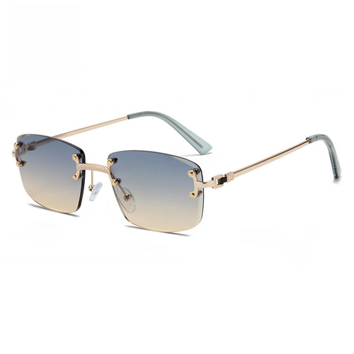 Unframed Progressive Bicolor Edge Sunglasses Square European and American Cross-border Fashion High Quality C1745