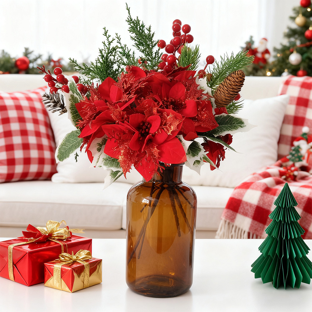 Navidad flores de polvo de oro flores simuladas Navidad bayas tapones de escritorio props de disparo de diseño de decoración del día del árbol de Navidad