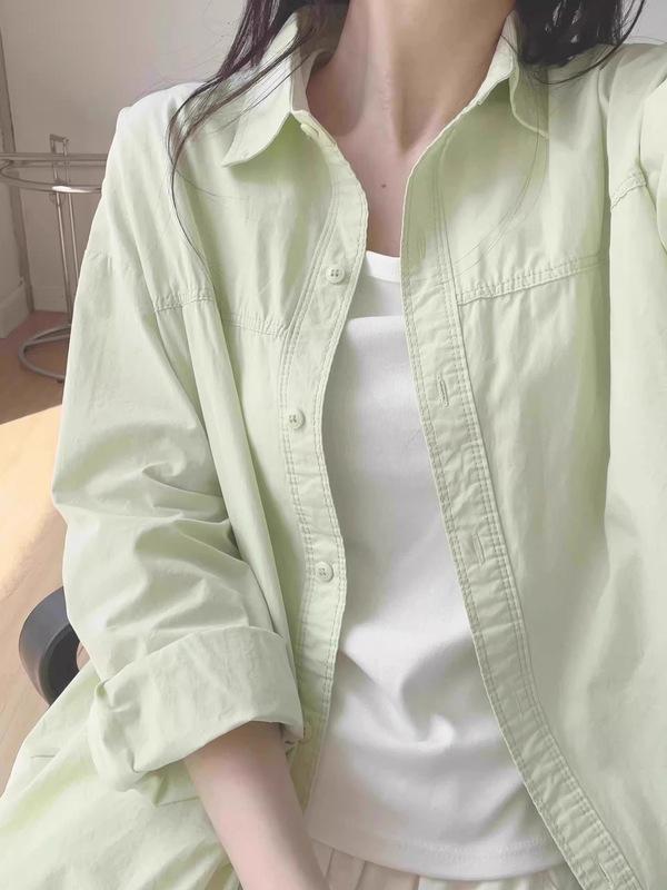 薄荷绿长袖衬衫女2025新款春秋宽松休闲百搭衬衣外套设计感小众|undefined