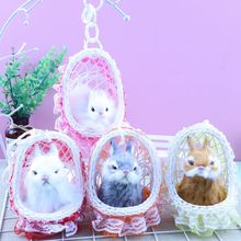兔子彩纱篮子猫摆兔年仿真小白兔玩具工艺品礼物儿童玩具摆摊批发