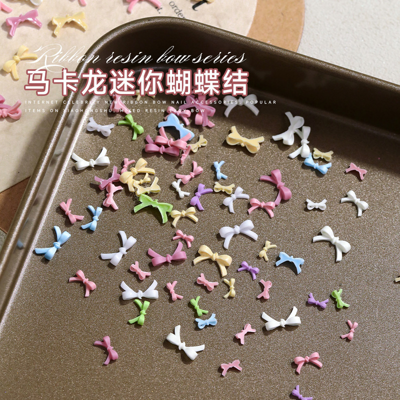 Mini Bow Nail Art Accessories Mixed Style Popular Pure Color Ankora Red Large and Small Resin Nail Accessories Wholesale