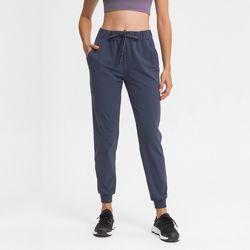 Cross-border New Elastic-Waist Yoga Pants, Simple Straight-Leg Sports Casual Stretch Cropped Trousers for Women, Model DP022