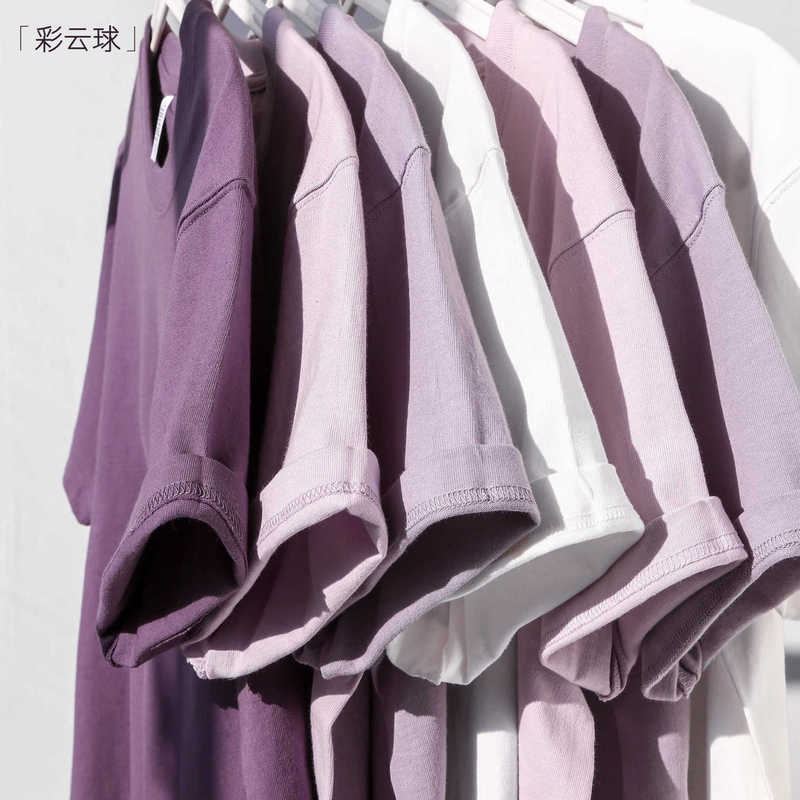 400g of Charming Purple! Heavyweight Pure Cotton Taro Purple Short-Sleeve T-Shirt, Grape Purple Solid Color Iris Purple Top