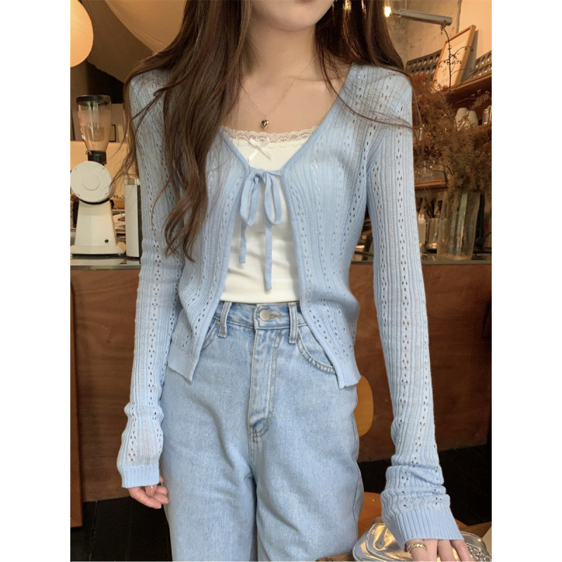 Thin summer knitted white cardigan
