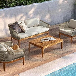 Outdoor Rattan Sofa Courtyard Balcony Outdoor Waterproof Leisure Sofa Living Room Terrace Sun Room Rattan Sofa Combination