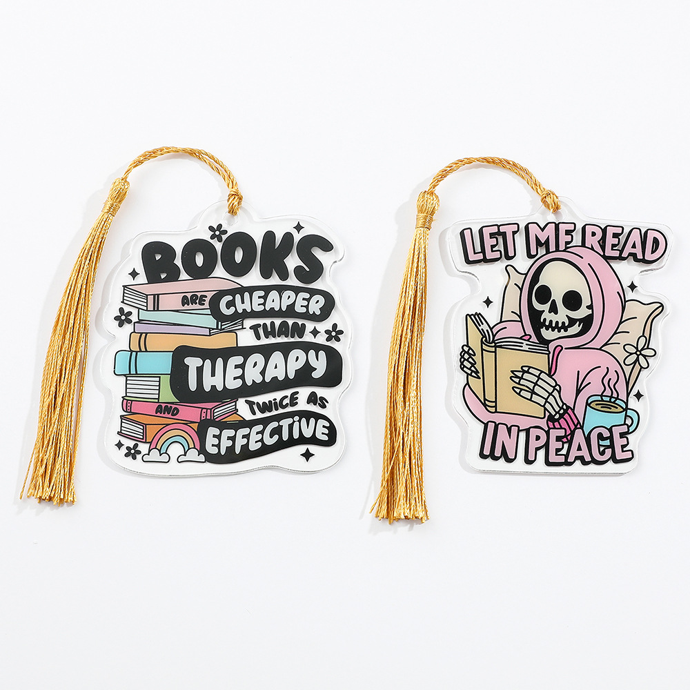 Cross-border acrylic bookmark personalized skull READ IN PEACE tassel bookmark decoration for backpack hanging