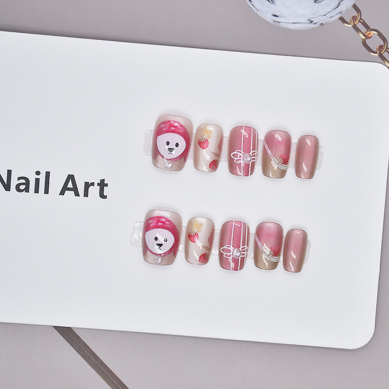 10 piezas de dibujos animados para usar uñas piezas de uñas productos terminados niños para usar uñas prefabricadas ojos de gato productos terminados de uñas parches de uñas cortos