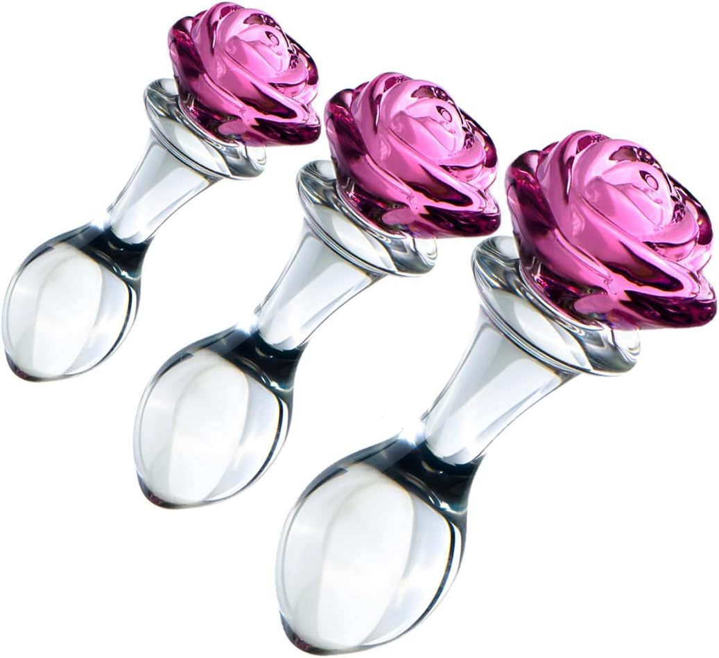 Small Pink Crystal Rose Glass Anal Plug, Transparent Borosilicate-Style Massage Toy — detail image 11