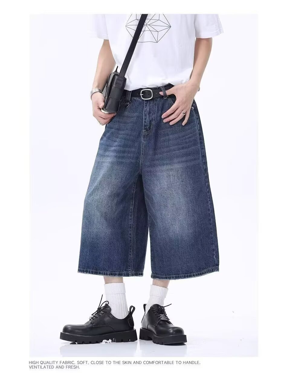 Pantaloncini in denim uomo vintage washed taglio largo diritto_voghion.com