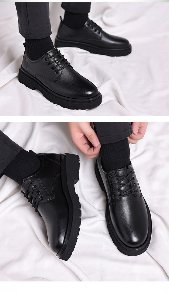 Giày da nam derby cổ thấp đế dày gót 1–3 cm buộc dây — Bốn Mùa Đen, Giày cotton nhung đen chi tiết 26