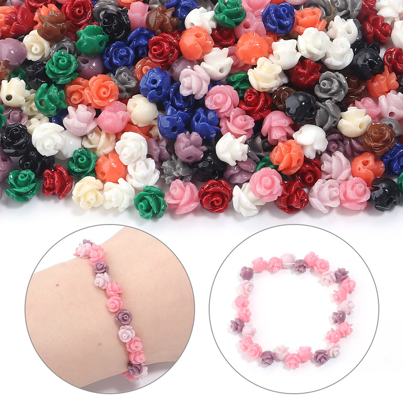 Imitation Coral Colorful Lacquer Carving Powder Pressed Stereo Shell Powder Pressed Flowers Straight Hole Rose Beads DIY Jewelry Accessories