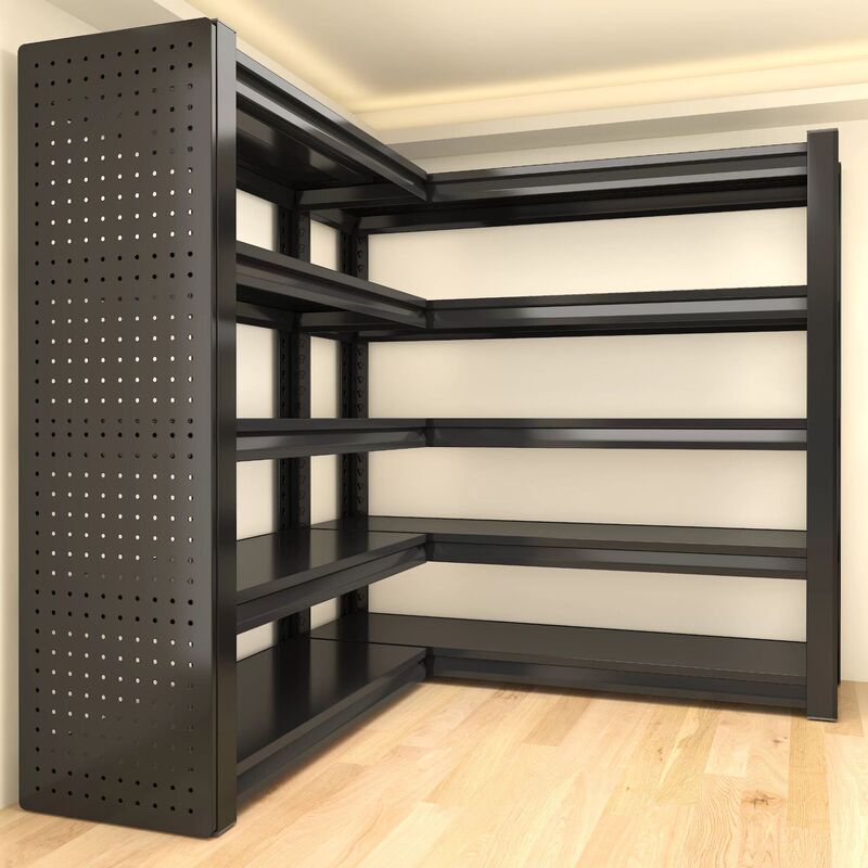 Steel storage rack, open-style, corner design, for organizing luggage, multi-layer, floor-standing, adjustable, suitable for home and warehouse use