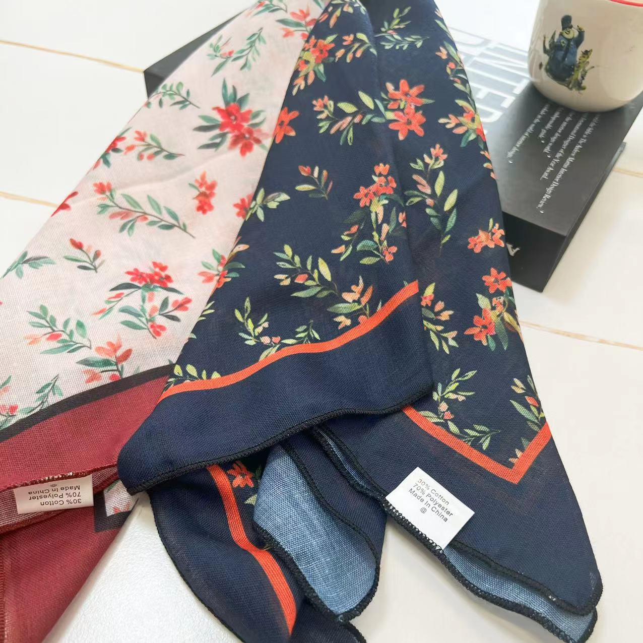 60g Weight Kerchief Classification Daily Occasion cotton and linen Material Flower Pattern Summer Season Women's Gender IG Style Style Women's IG Style Flower Cotton And Linen Kerchief 104