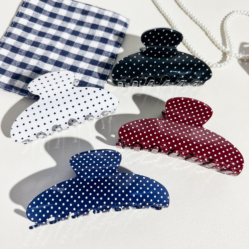New Polka Dot Hair Clip in Fresh Green Pvc, Strawberry High Ponytail Half-Round Hairpin, Princess Style Hair Accessory, Shark Clip