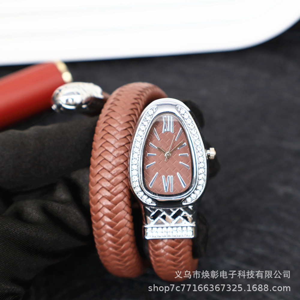 New Cross-Border Snake-Shaped Watch with Diamonds, Fashionable and Personalized Quartz Watch, Leather Strap Bracelet Watch, Wholesale Women's Watch