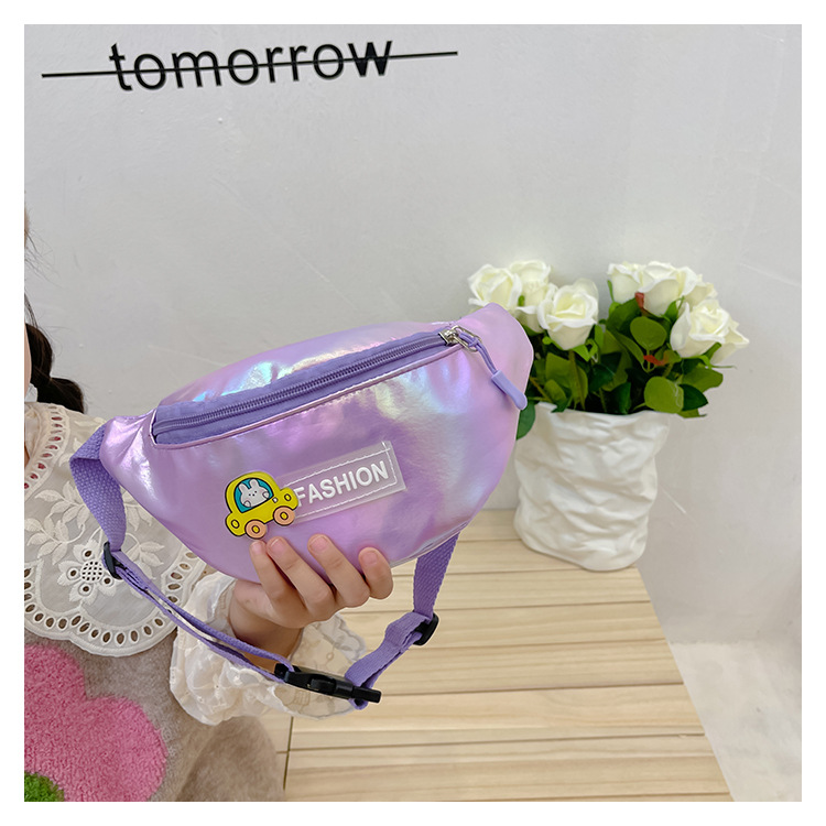 2023 New fashionable and trendy portable laser PU leather children's waist bag, crossbody small bag, sports laser chest waist bag undefined