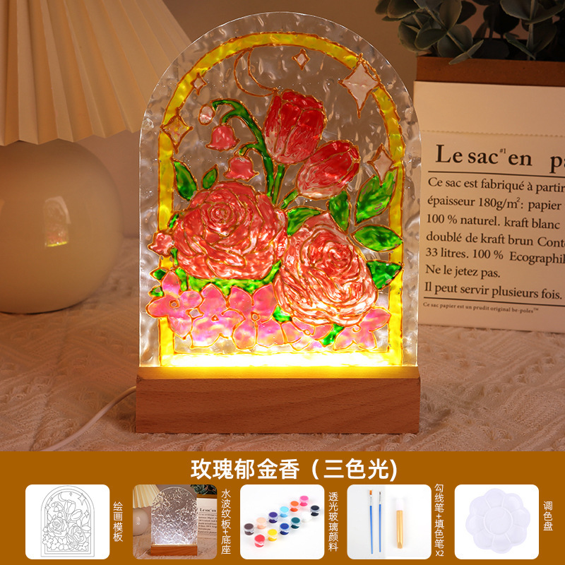チューリップガラス絵画ナイトライト手作りDIY絵画材料パック水波紋アクリル板中秋節ギフト|undefined