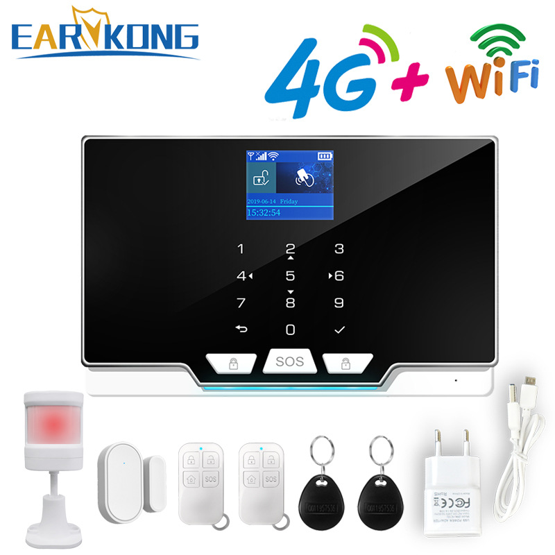 厂家直销跨境4G家用防盗报警器Wifi涂鸦智能SIM卡触摸按键RFID卡