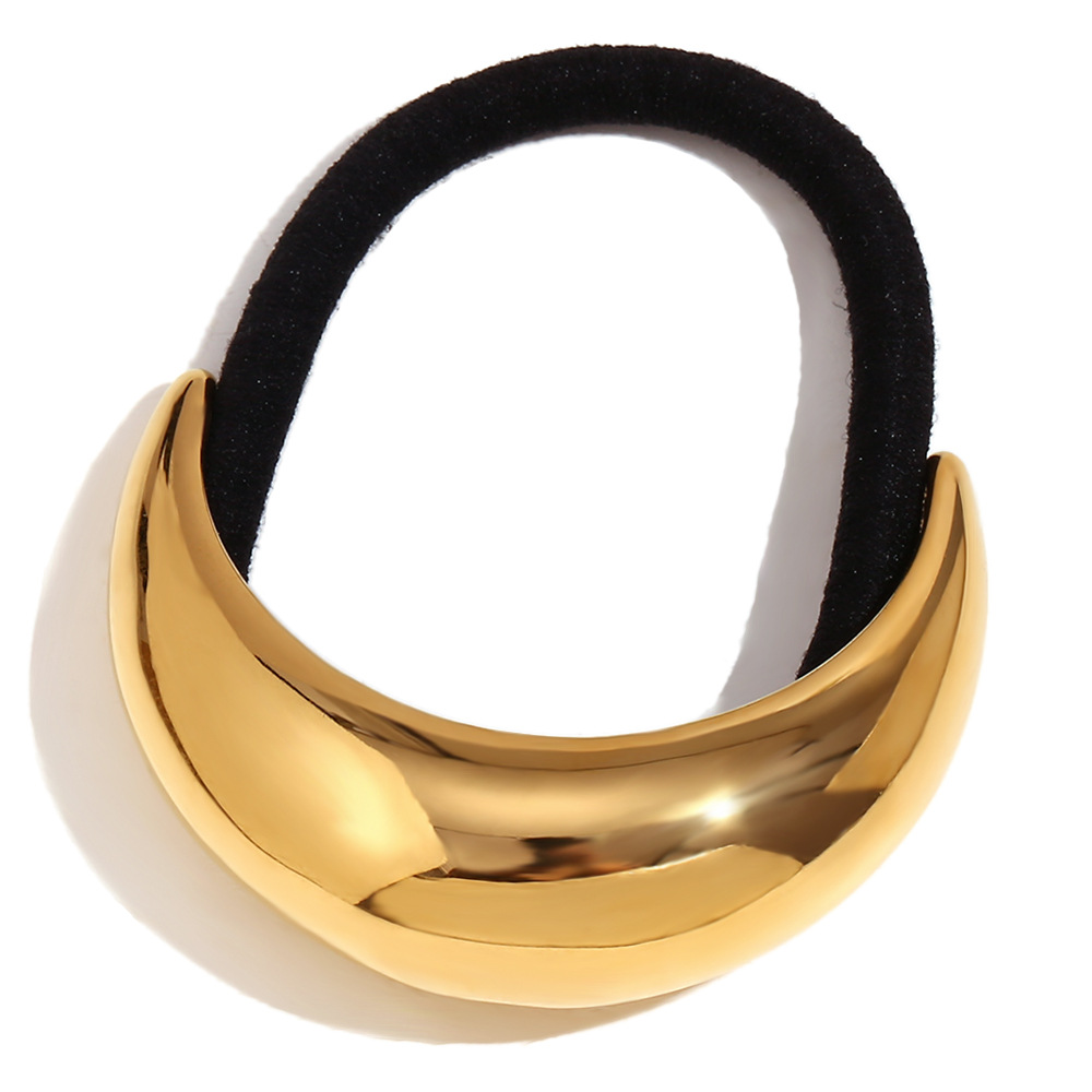 Unisex ins niche design advanced sense simple head rope stainless steel gold plated smooth moon hair rope female_voghion.com
