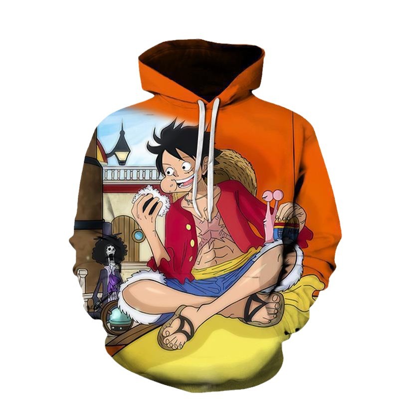 2023 Spring and Autumn Piece King Luffy 3D Digital Printed Sweater Trendy Loose Hooded Baseball Jersey_voghion.com