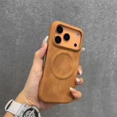 适用苹果17手机壳肤感磁吸羊巴皮半包iPhone17promax简约高级感新