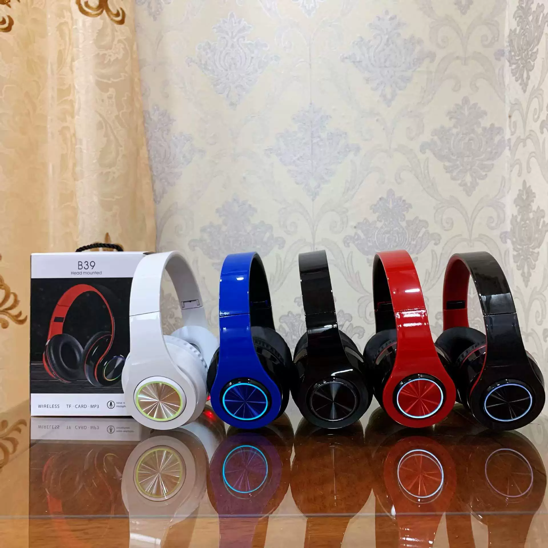 B39 Bluetooth-наушники складные для занятий спортом, UV-покрытие, беспроводные, светящиеся, стереозвук