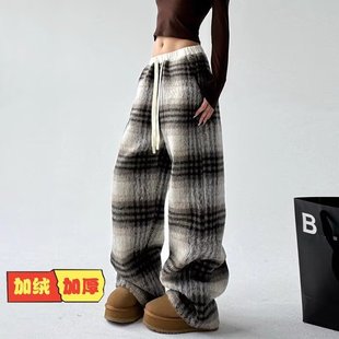 Plaid Wide-leg Pants Women's 2024 Autumn and Winter New Lazy Draped Loose Straight Slimming Casual Pants