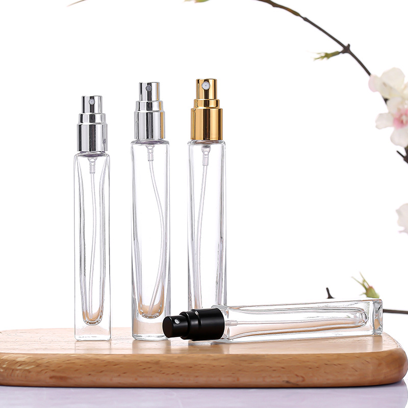 Venta al por mayor 10ML botella de perfume de vidrio transparente de aerosol fino alto cuadrado redondo perfume fragancia sub-paquete pequeña muestra botella vacía