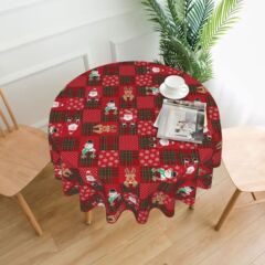 アマゾンの対外貿易のデジタルプリントの新型のクリスマスの赤い格子のプリントの円形のテーブルクロスは支持して来ます。