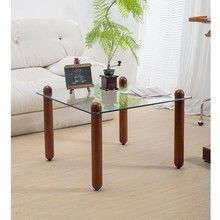 复古实木茶几 简约现代小户型客厅家用方形钢化玻璃设计感小桌子