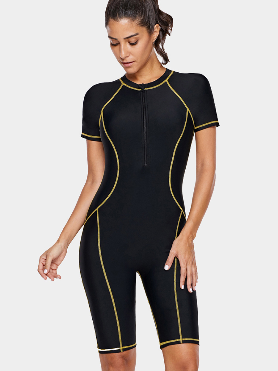 European and American Women's Wetsuit Quick-Drying Zipper Sun Protection Surfing Professional Snorkeling Suit Quick-Drying Tight Elastic One-Piece Swimsuit