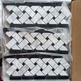 腰线黑白编织天然大理石马赛克装饰线条卫生间浴室阳台地面波导线