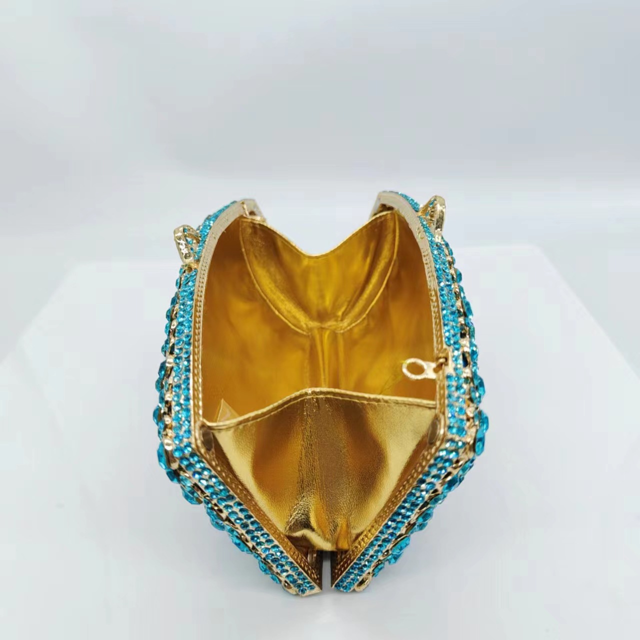 Túi clutch nữ đính đá dạ hội cao cấp kim loại rỗng — Màu xanh nước hồ, Vàng kim AB, Màu bạc, Cá tính đặt làm