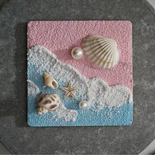 方形手工沙滩画肌理画大海贝壳海螺海浪海边旅行文创冰箱贴纪念品